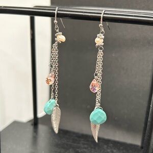 Boho Chic Dangle Earrings with Turquoise and Pink Accents